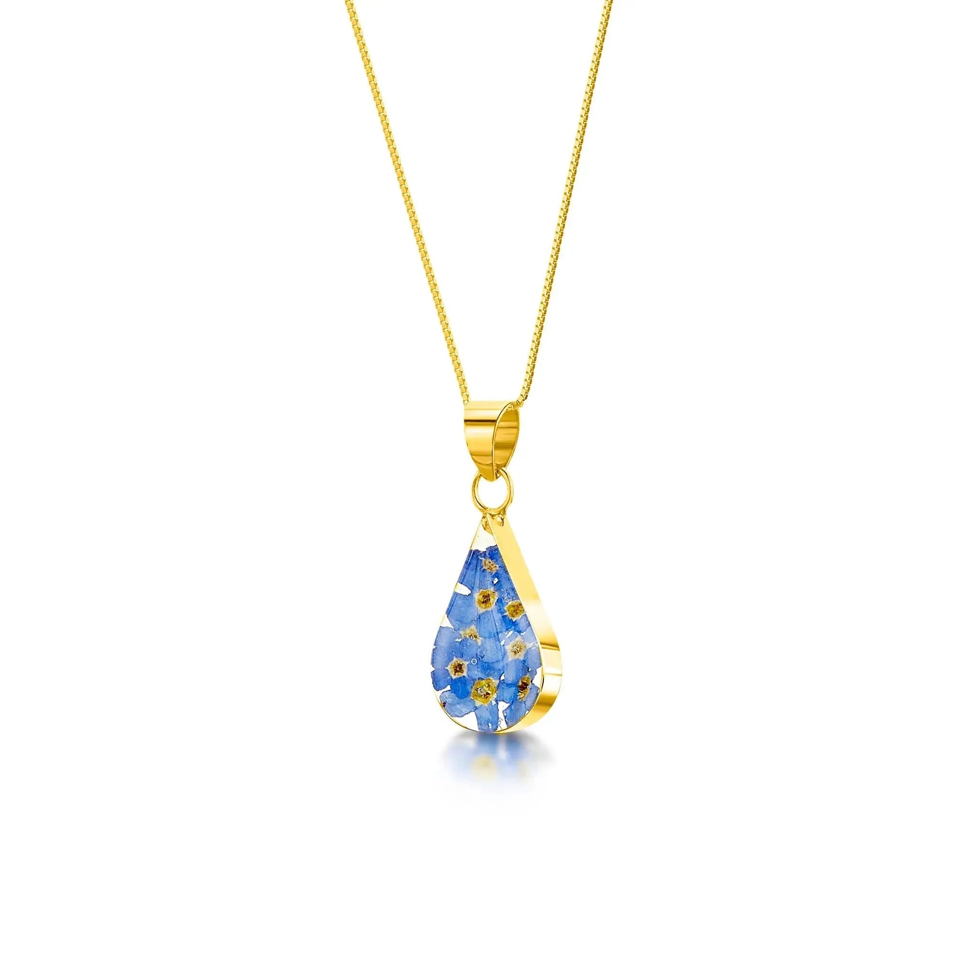 Forget Me Not Silver Teardrop Necklace with Real Flowers