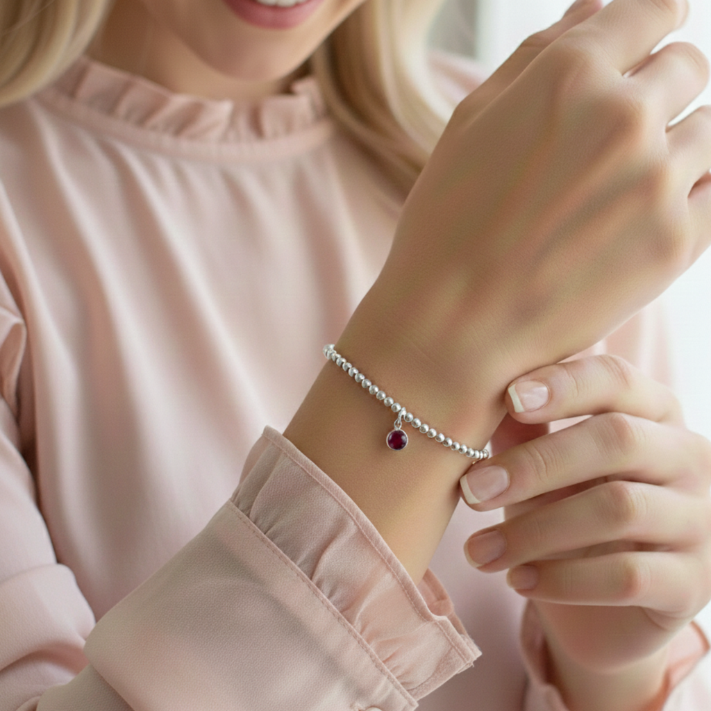 Garnet Birthstone Bracelet in Sterling Silver