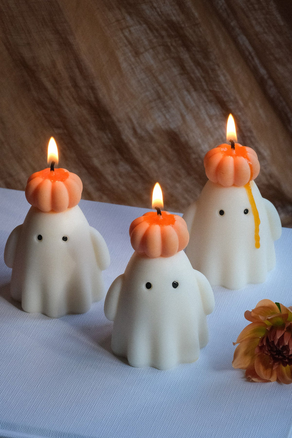 Ghost Candle with Pumpkin Hat