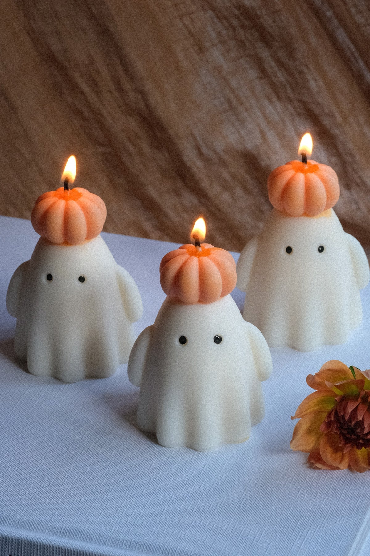 Ghost Candle with Pumpkin Hat