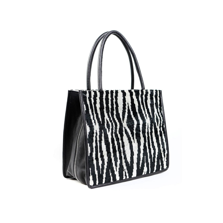 Large Leather & Silk Tote Bag - Gillian