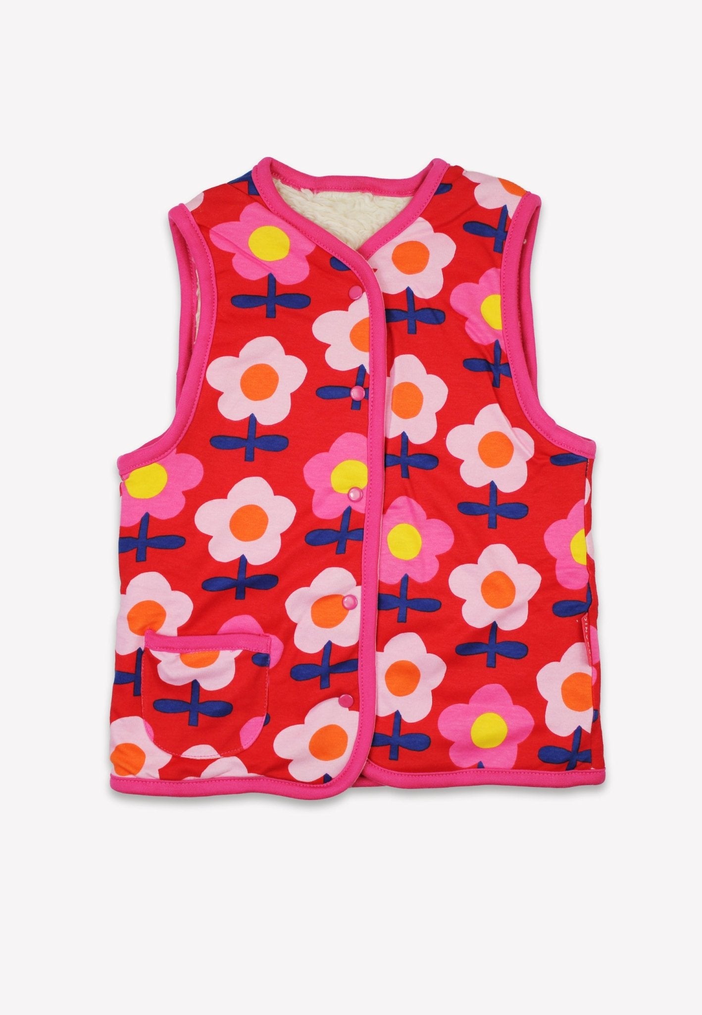 Organic Pink Flower Print Reversible Gilet for Kids