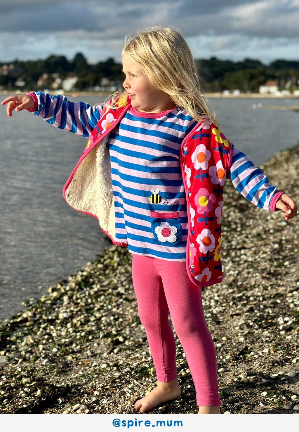 Organic Pink Flower Print Reversible Gilet for Kids