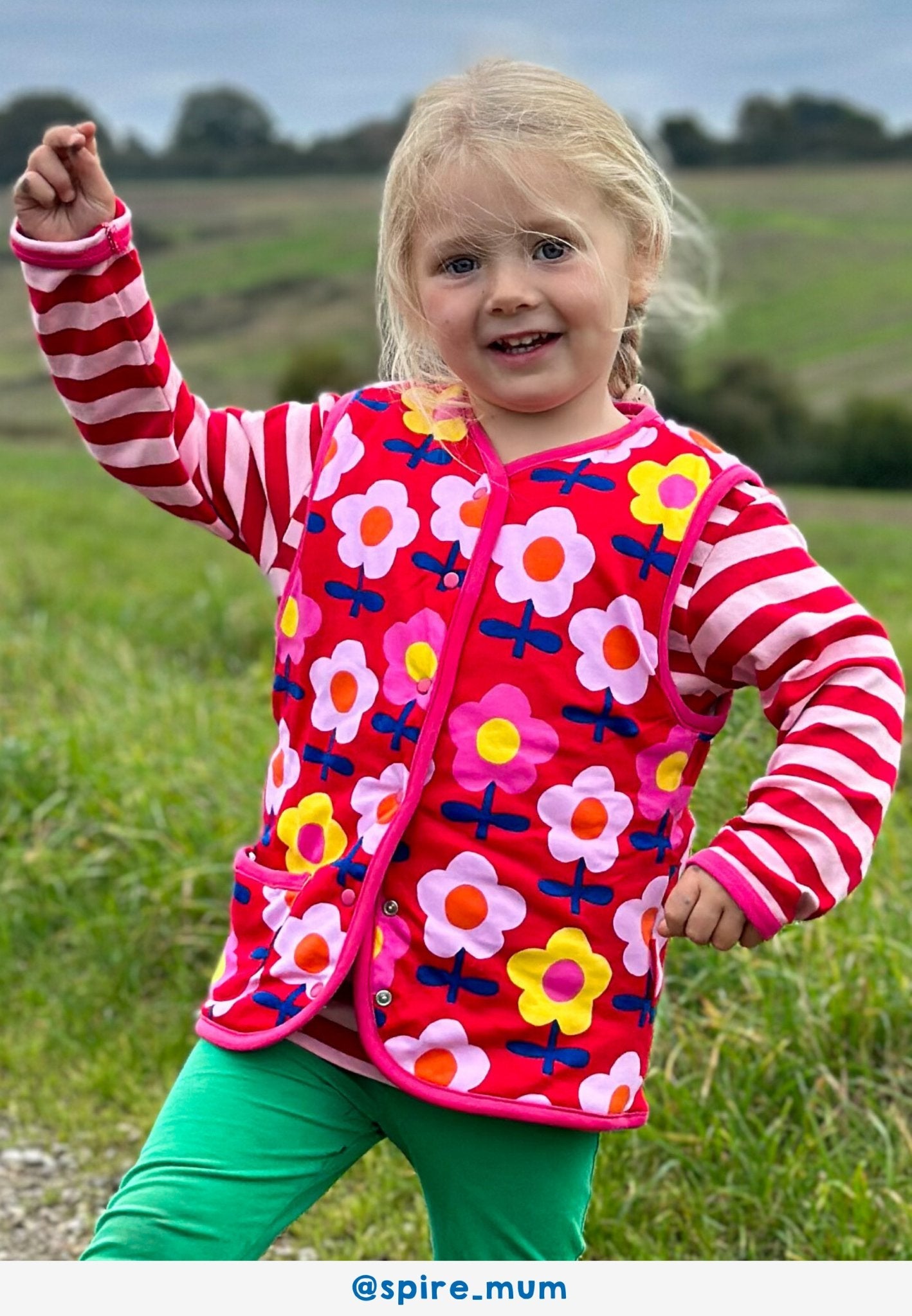 Organic Pink Flower Print Reversible Gilet for Kids