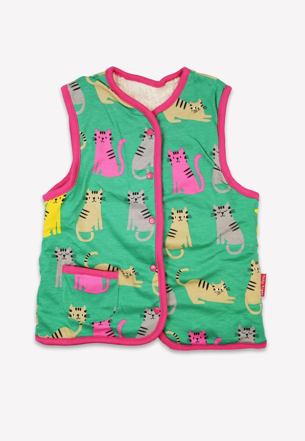 Organic Kitten Print Reversible Gilet for Kids