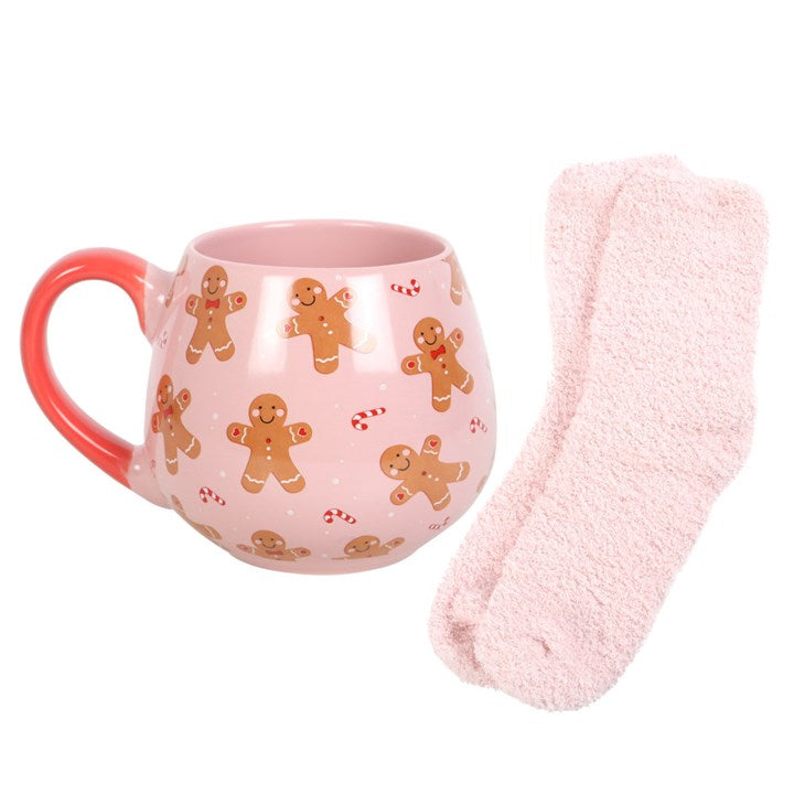 Pink Gingerbread Man Sock and Mug Set