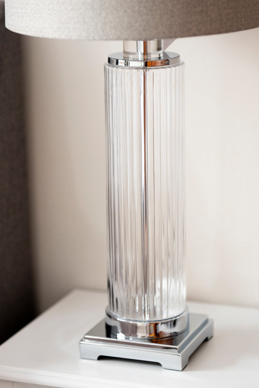 Glass Base Tall Table Lamp, Neutral Shade