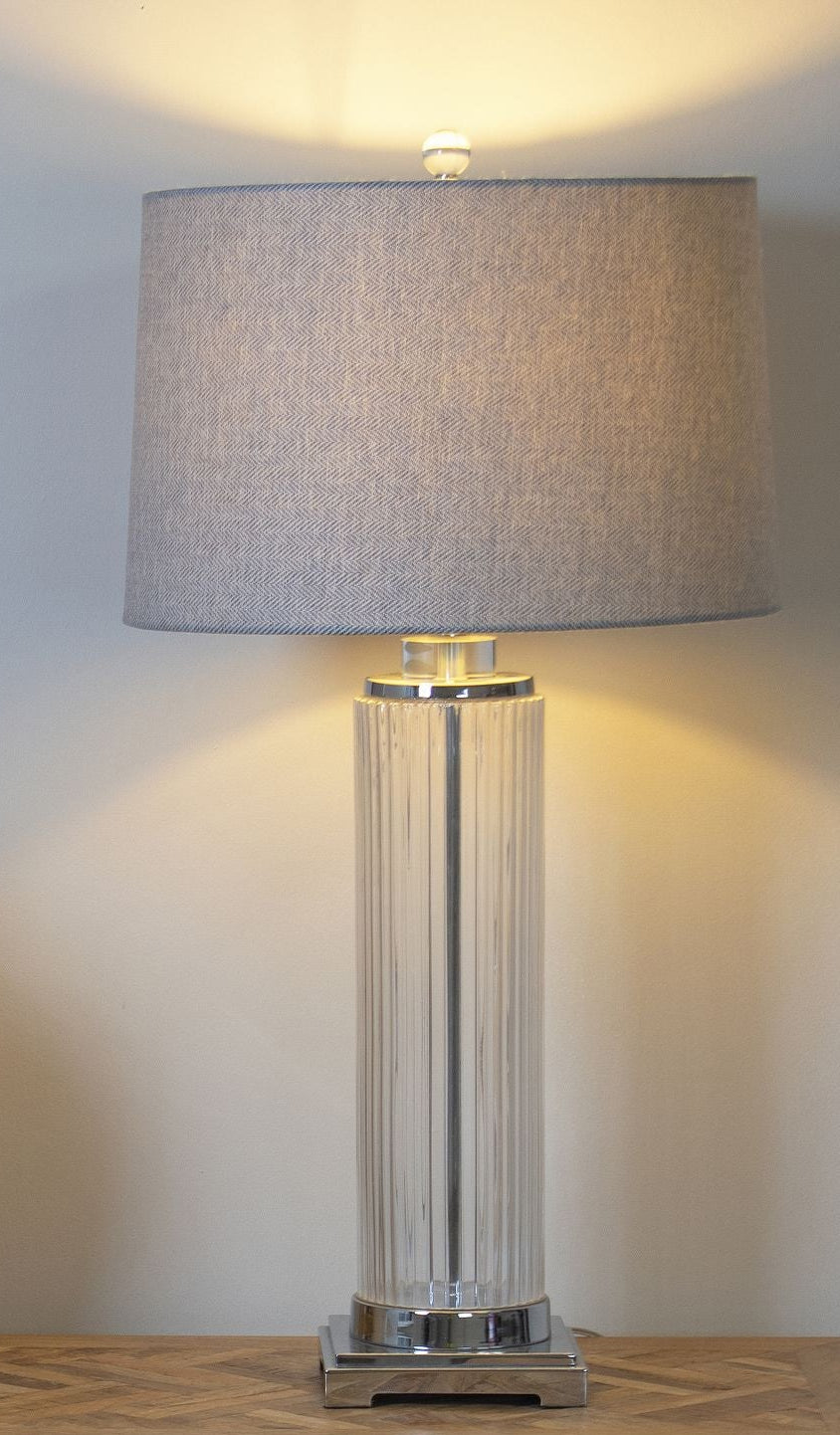 Glass Base Tall Table Lamp, Neutral Shade