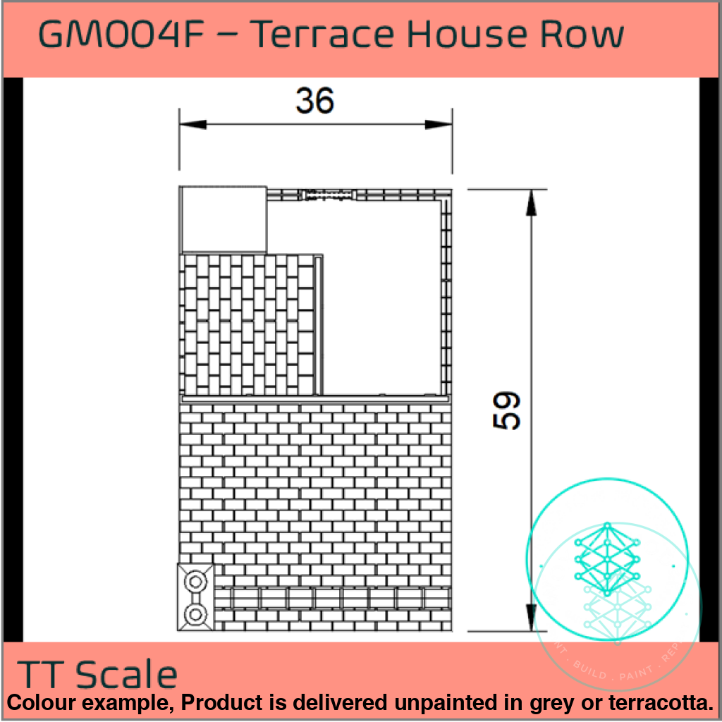 Low Relief Terrace House Model TT120 3mm Scale