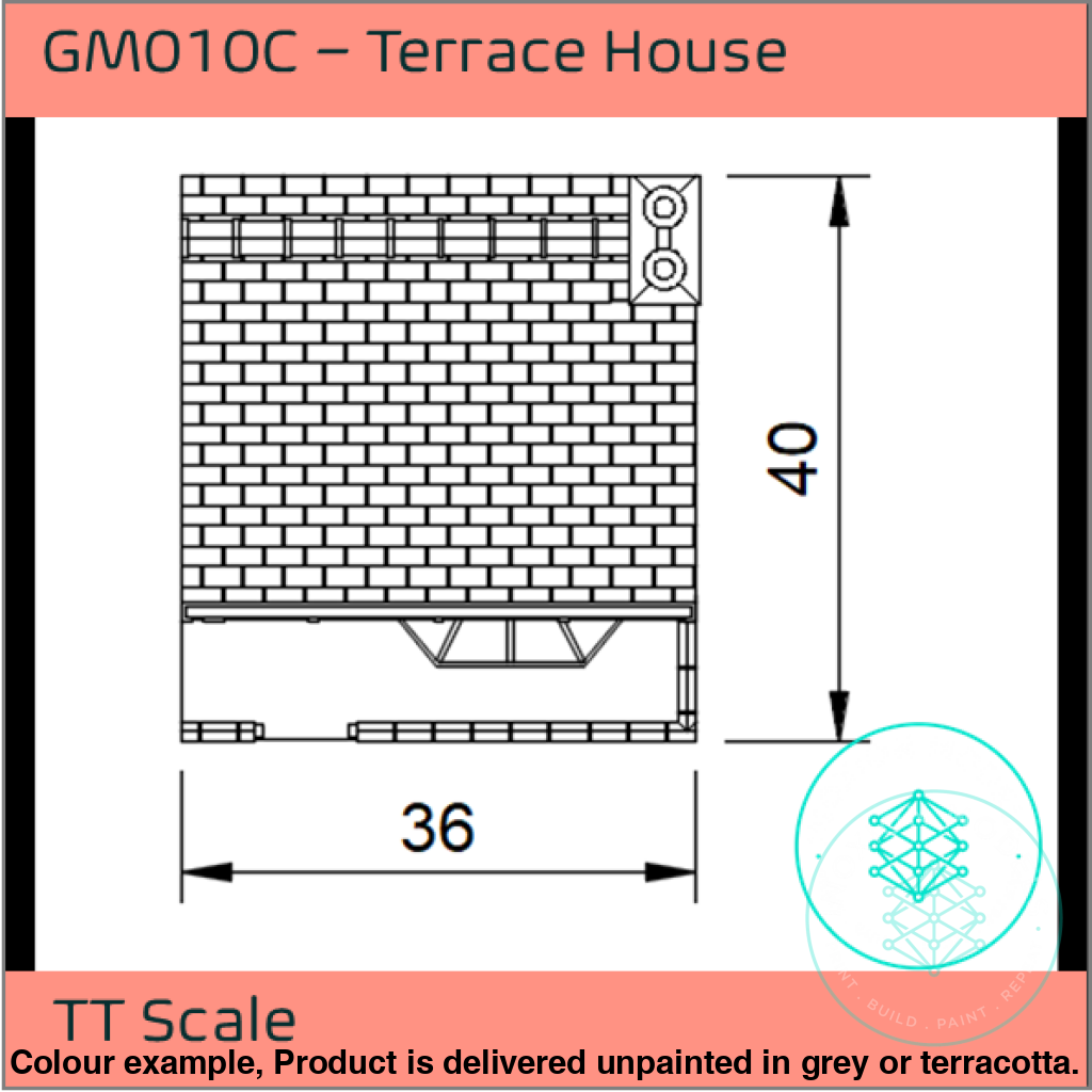 Low Relief Terrace House Model TT120 3mm Scale with Bay Window