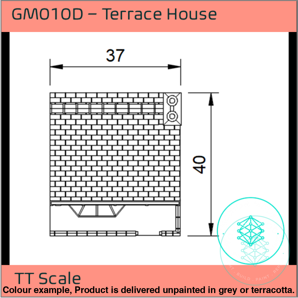 Low Relief Terrace House Model TT120 3mm Scale with Bay Window