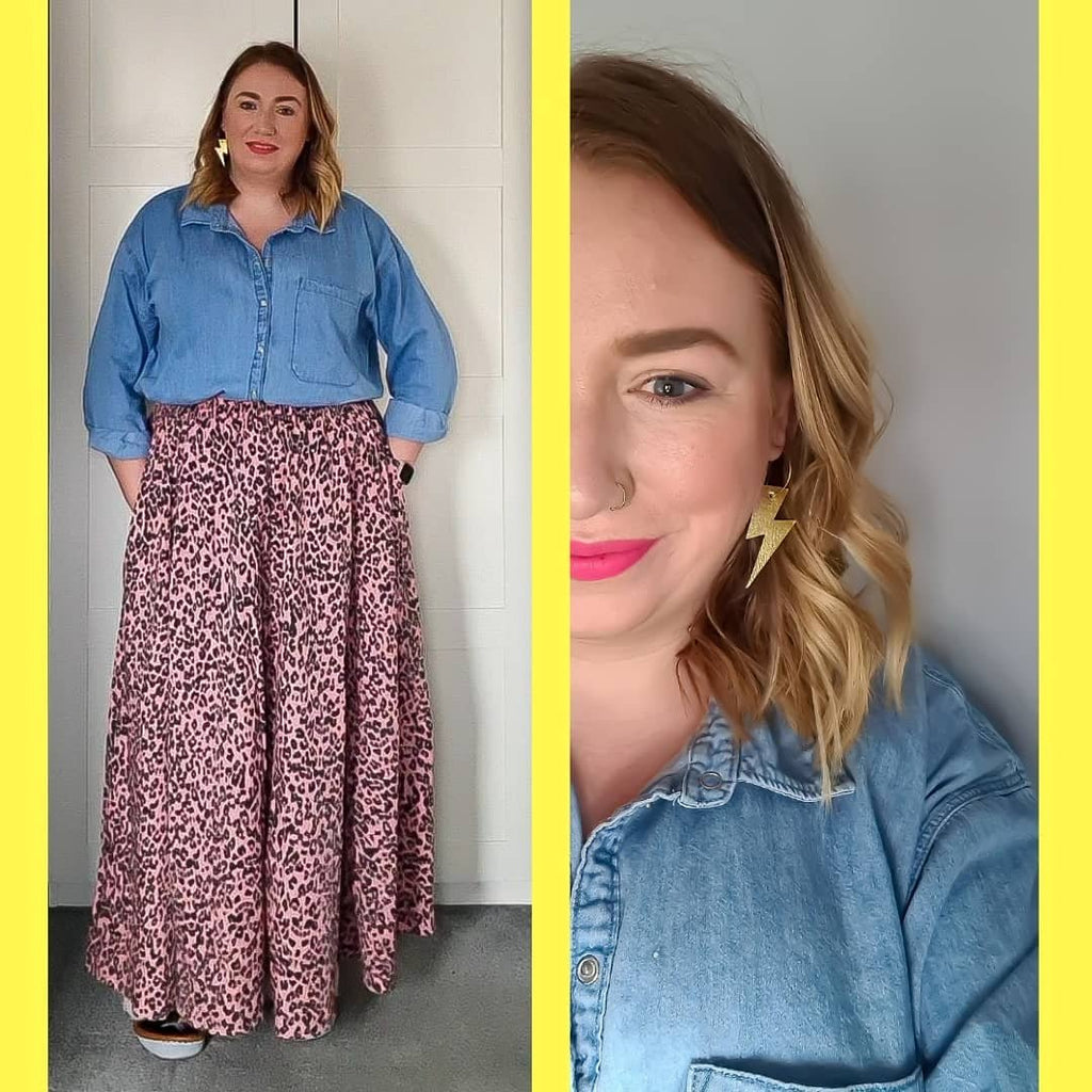 Gold and cheetah lightning bolt earrings