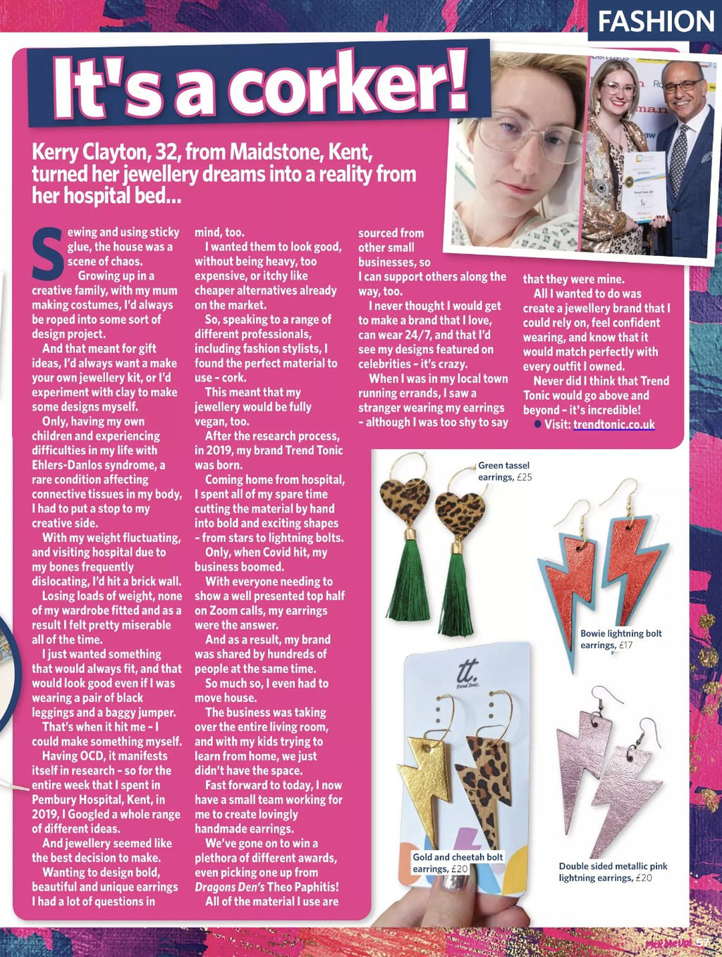 Gold and cheetah lightning bolt earrings