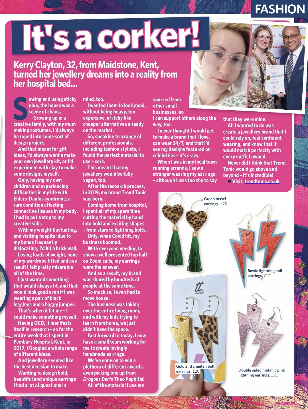 Gold and cheetah lightning bolt earrings