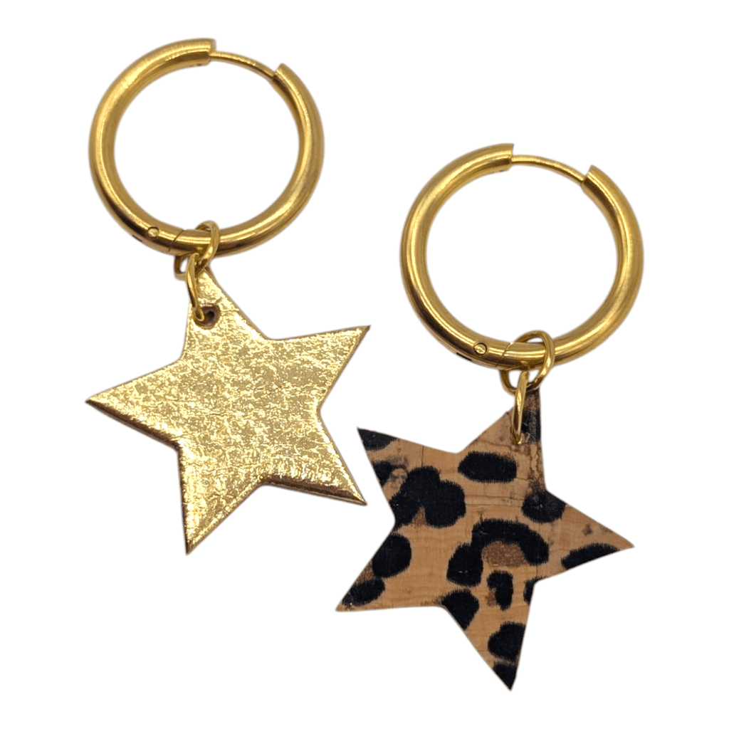 Gold and cheetah mini star cork charms