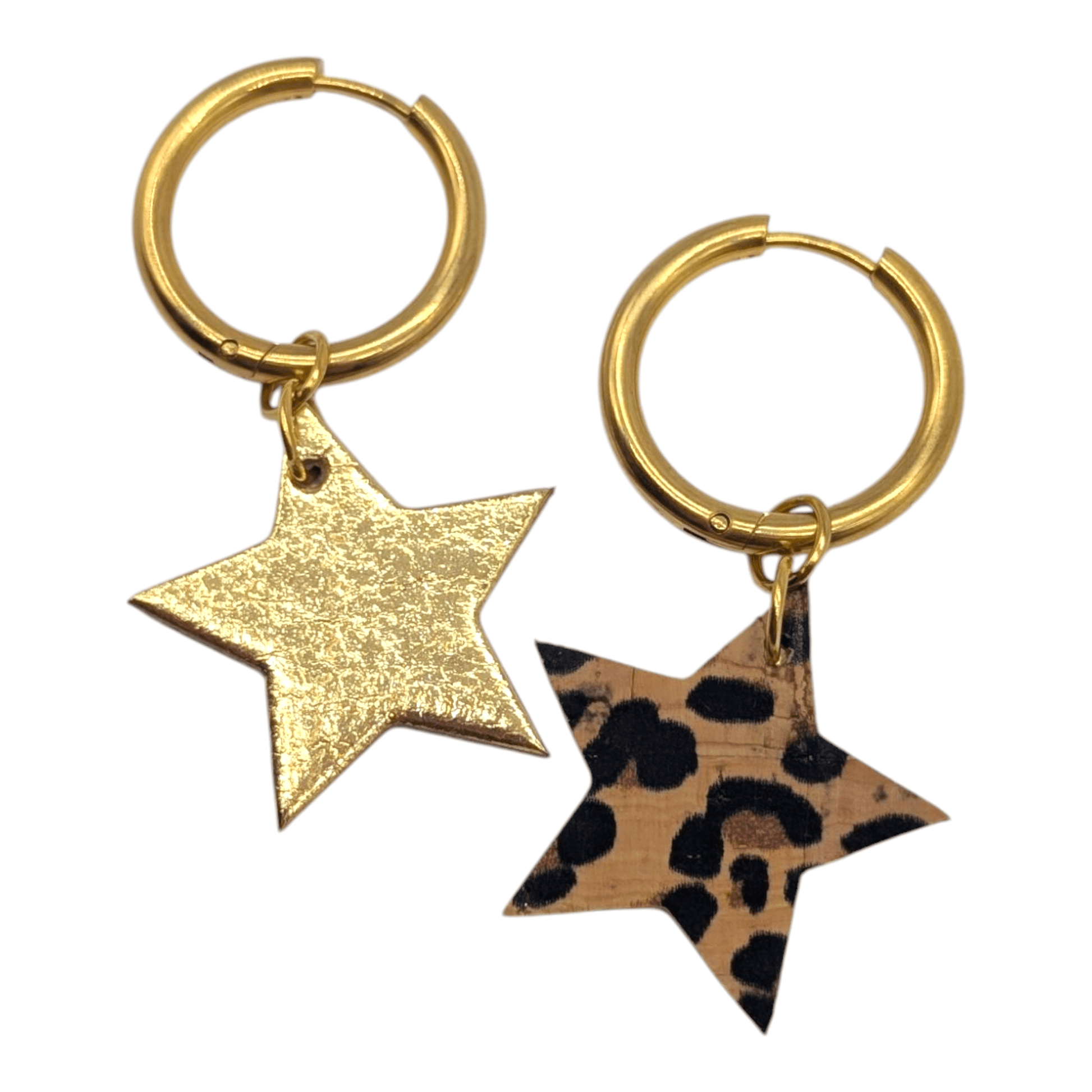 Gold and cheetah mini star cork charms
