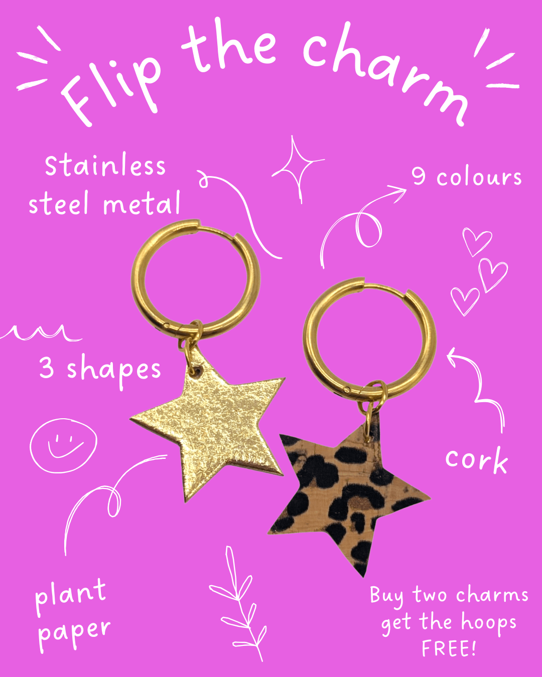 Gold and cheetah mini star cork charms