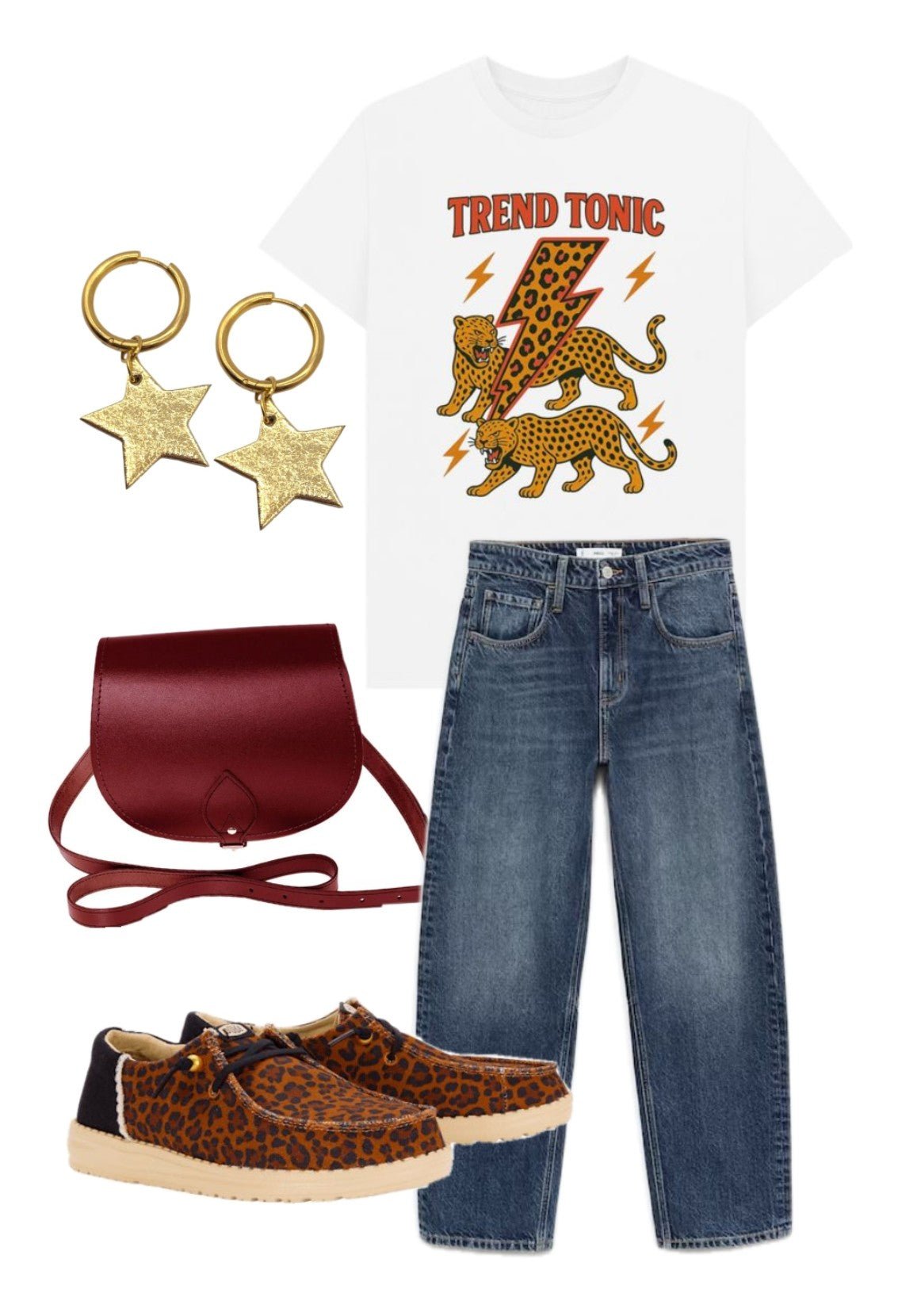 Gold and cheetah mini star cork charms