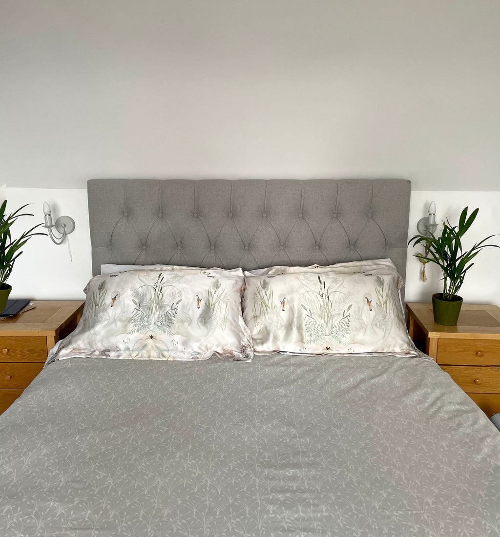 Cream Silk Pillowcase with Hand Painted Graceful Print Standard Oxford