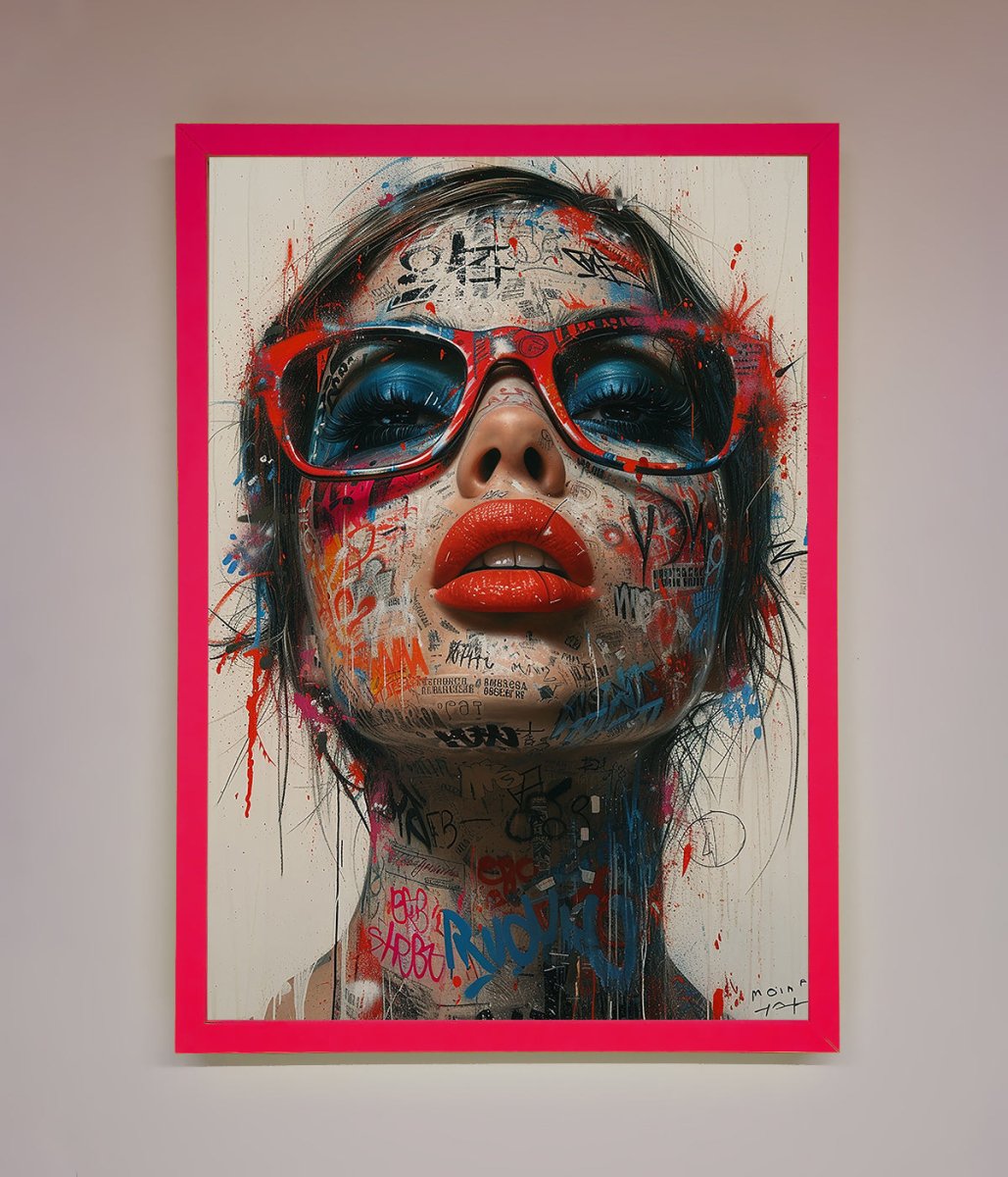 Graffiti Lady Glasses Framed Wall Art