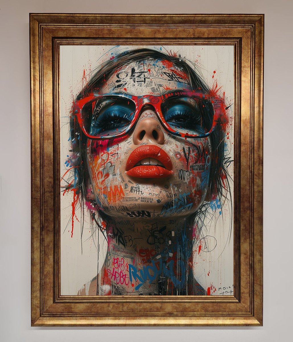 Graffiti Lady Glasses Framed Wall Art