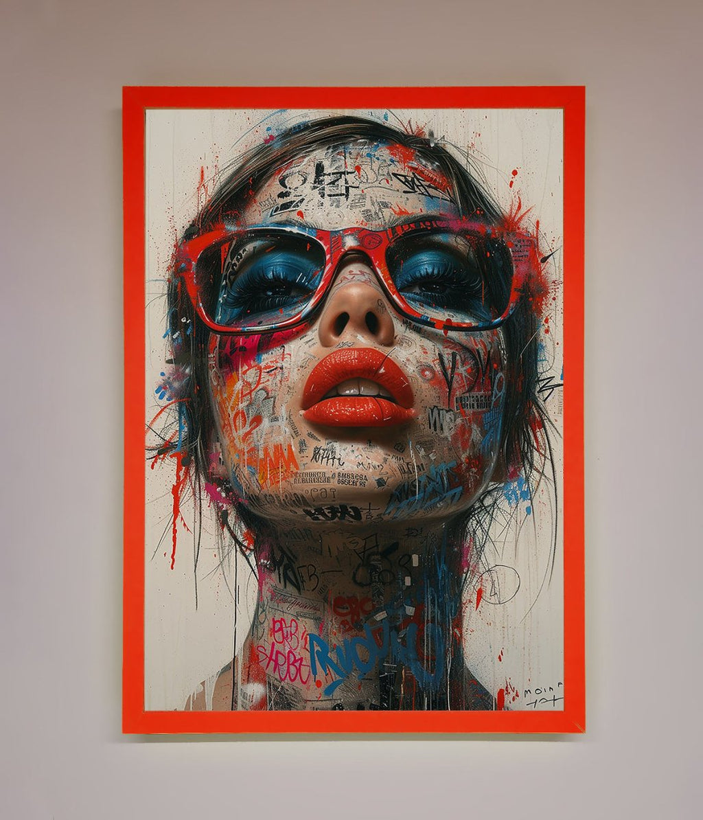 Graffiti Lady Glasses Framed Wall Art