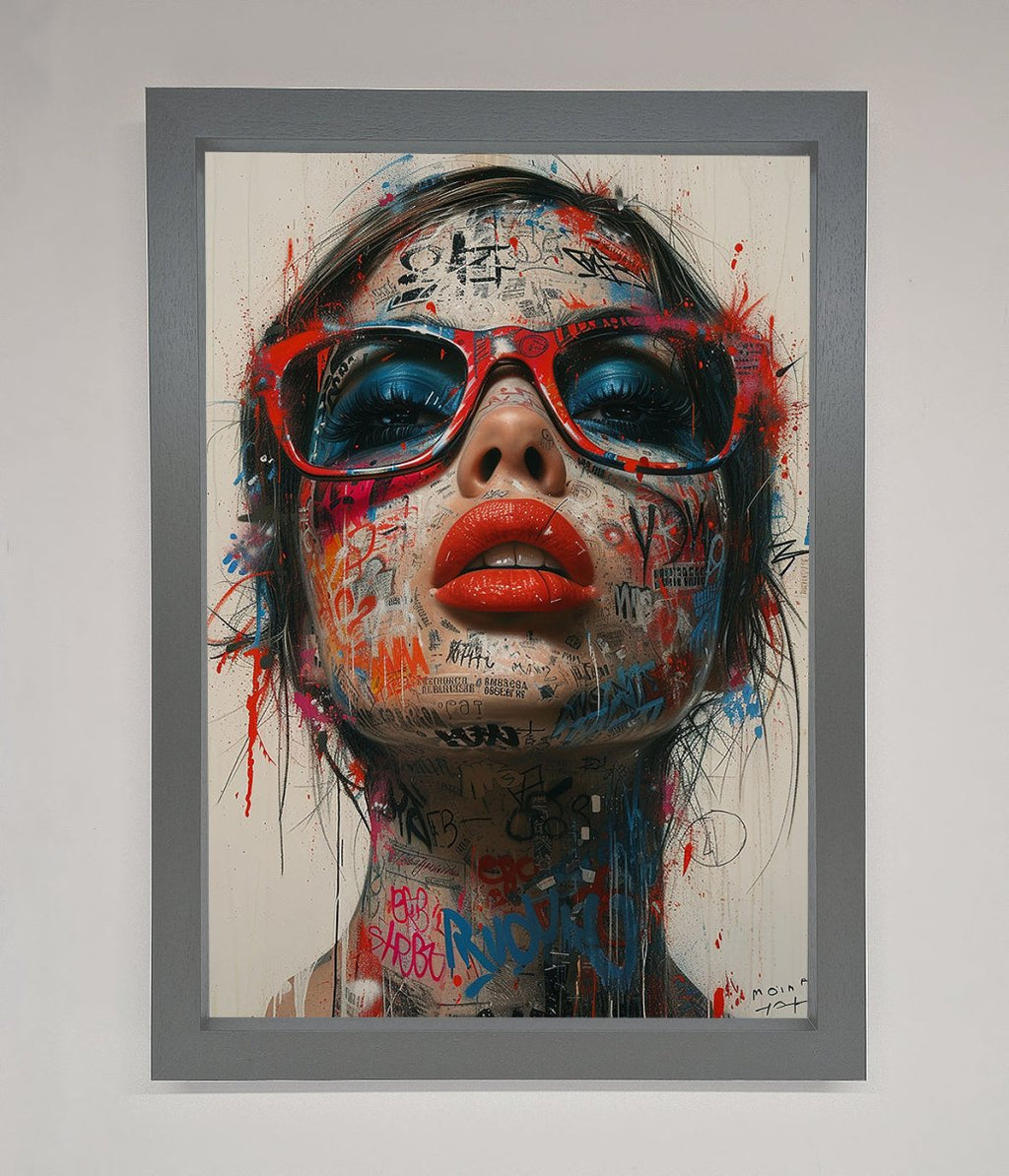Graffiti Lady Glasses Framed Wall Art