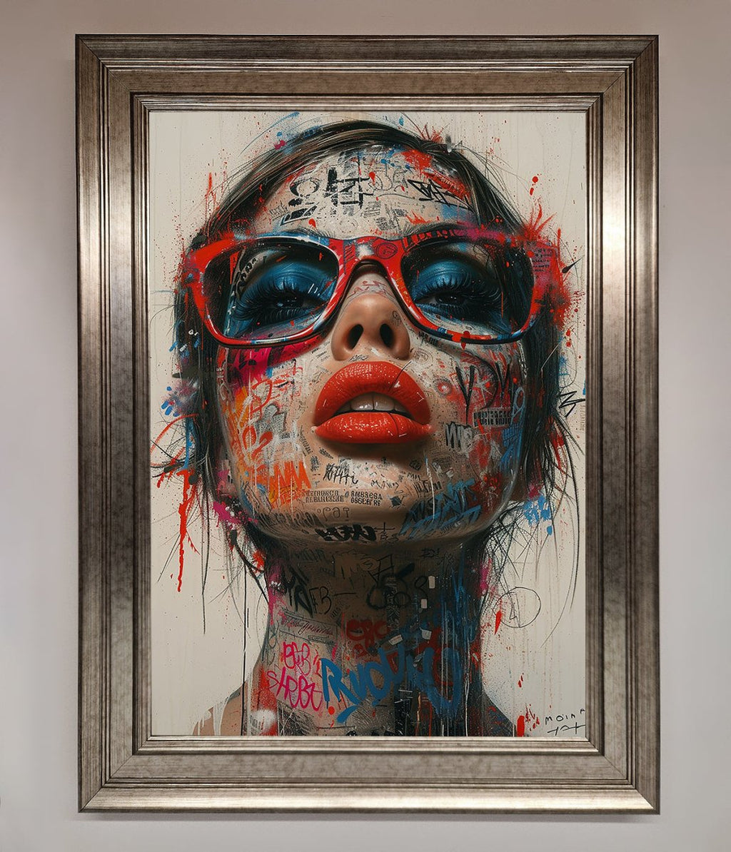 Graffiti Lady Glasses Framed Wall Art