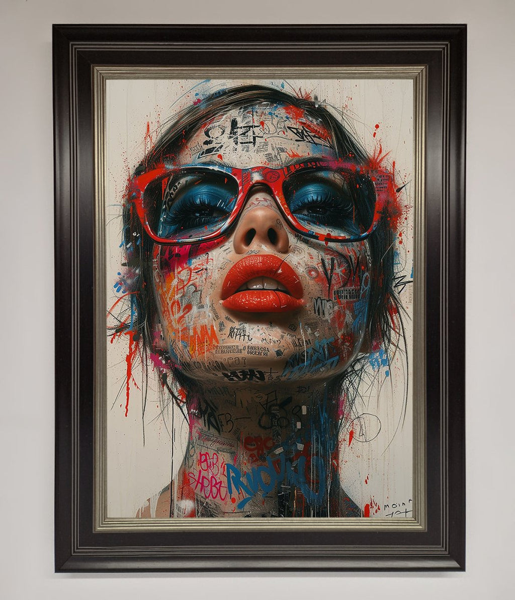 Graffiti Lady Glasses Framed Wall Art