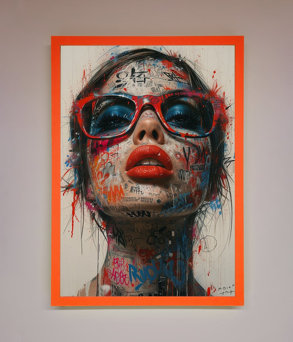Graffiti Lady Glasses Framed Wall Art