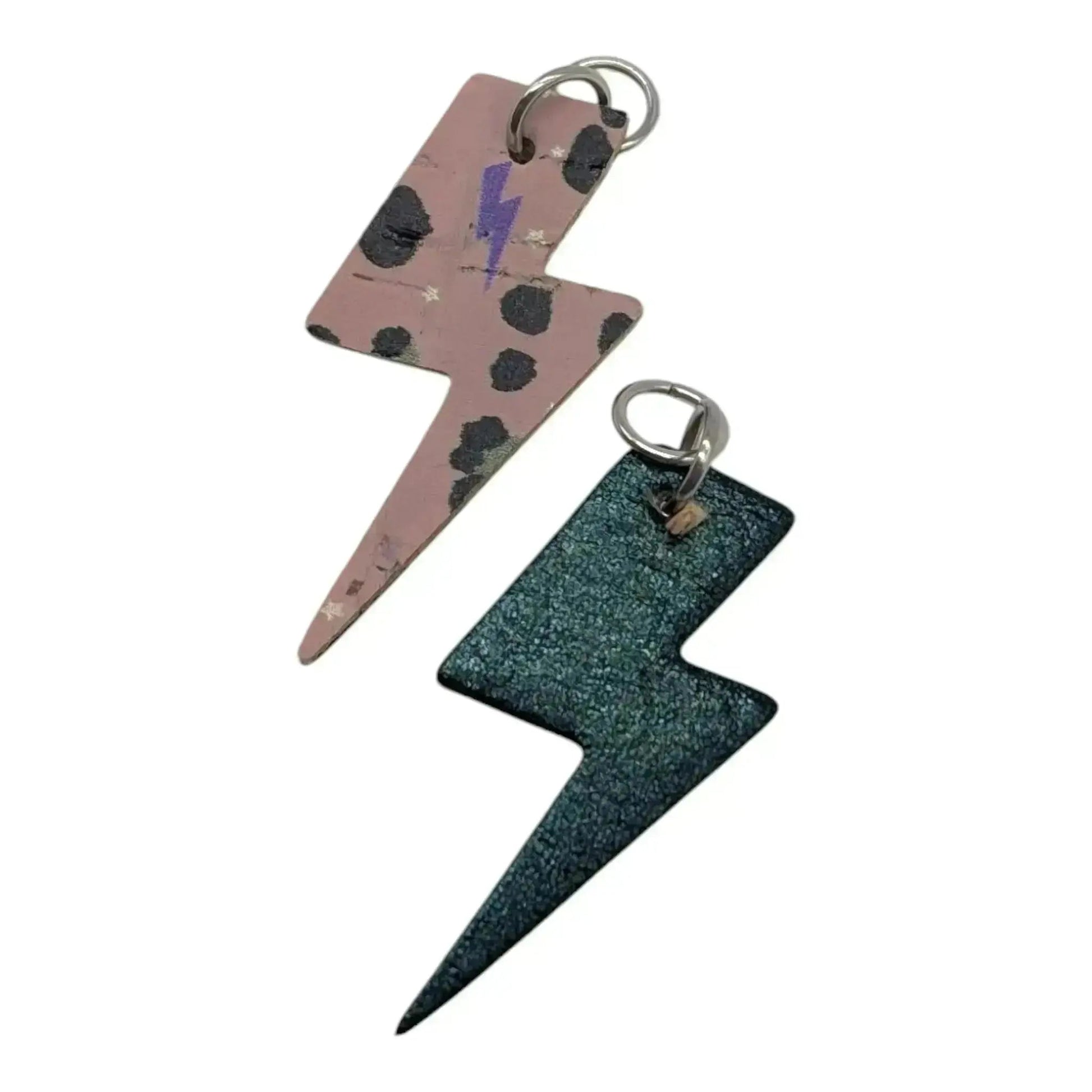 Green and pink flash mini lightning bolt cork charms