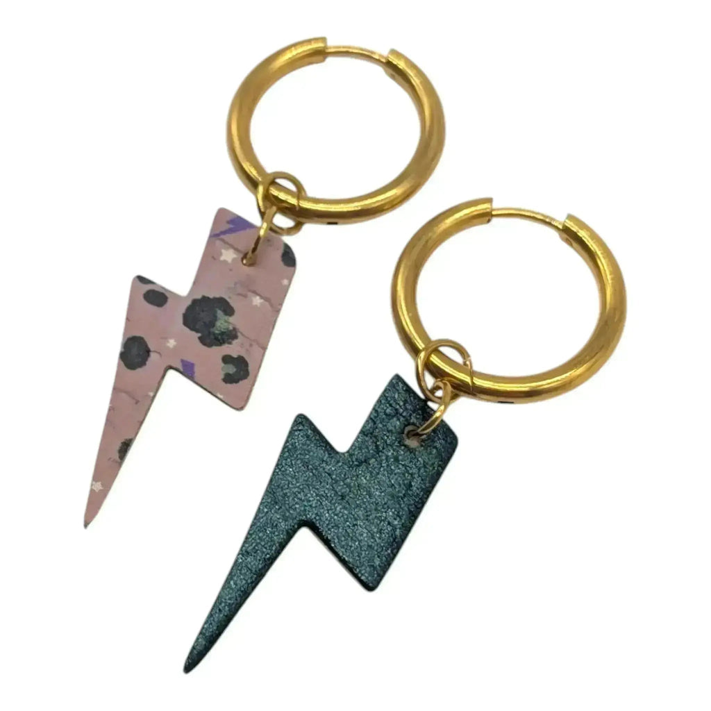 Green and pink flash mini lightning bolt cork charms