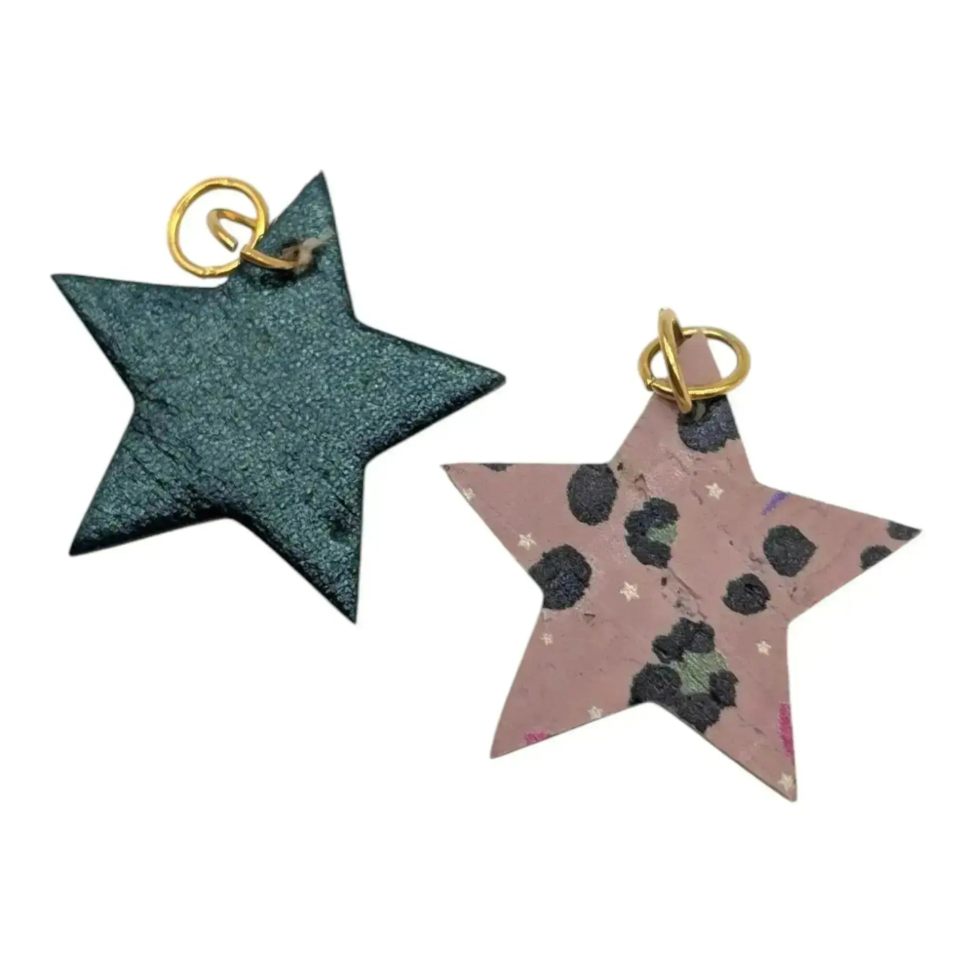 Green and pink flash mini star cork charms