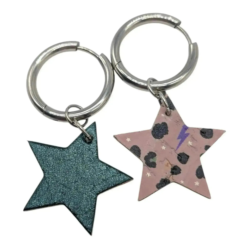 Green and pink flash mini star cork charms