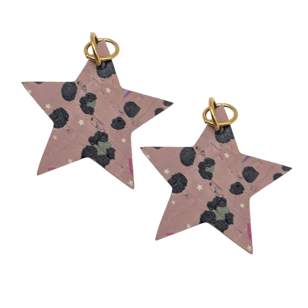 Green and pink flash mini star cork charms