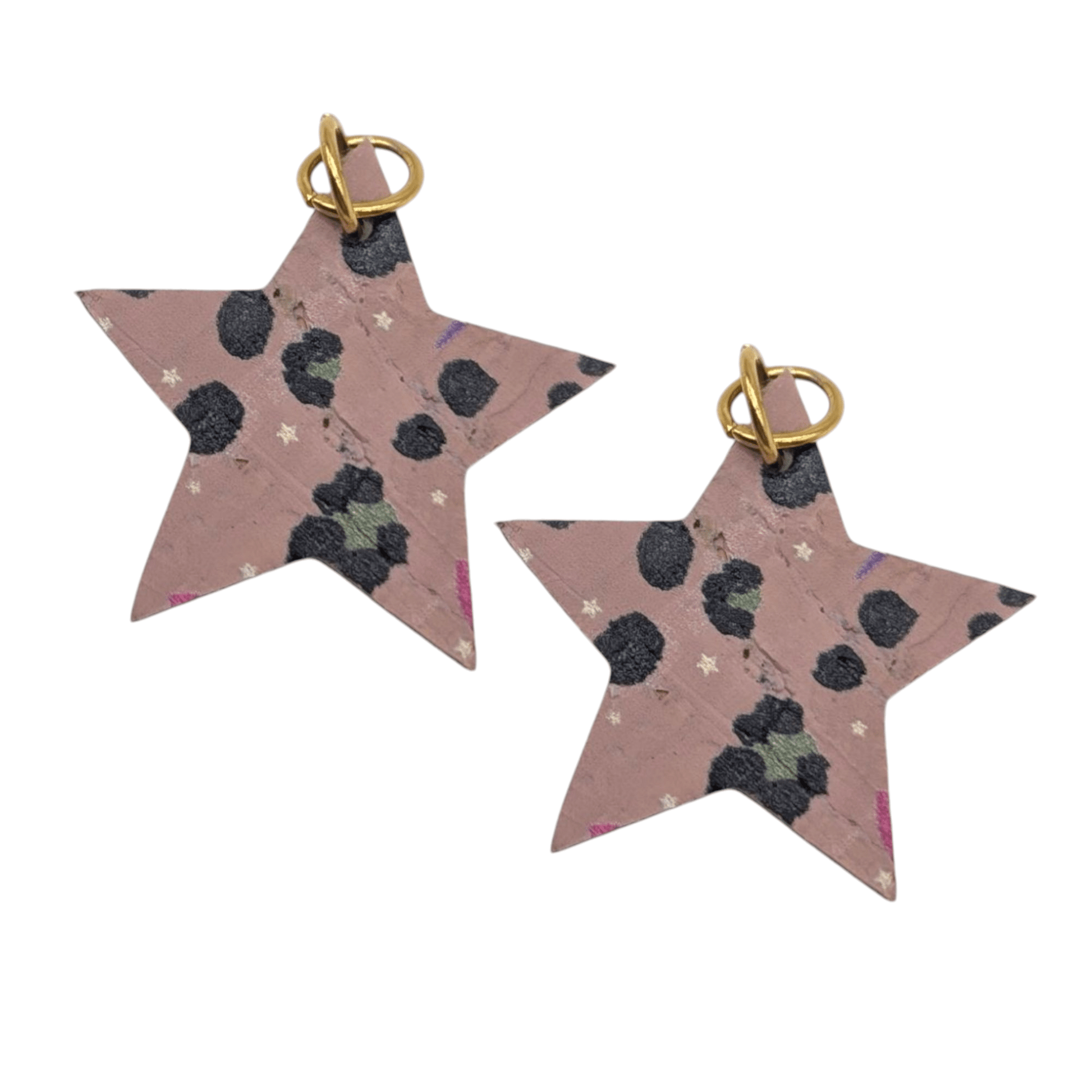 Green and pink flash mini star cork charms