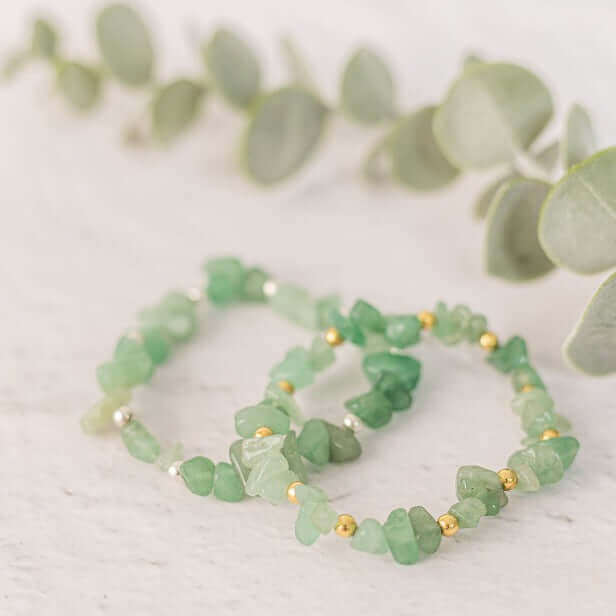 Green Aventurine Crystal Bracelet with Sterling Silver or Gold Vermeil