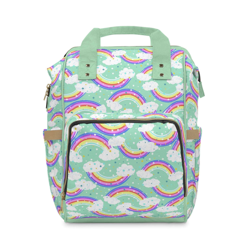 Green Baby Changing Nappy Bag - Happy Rainbow
