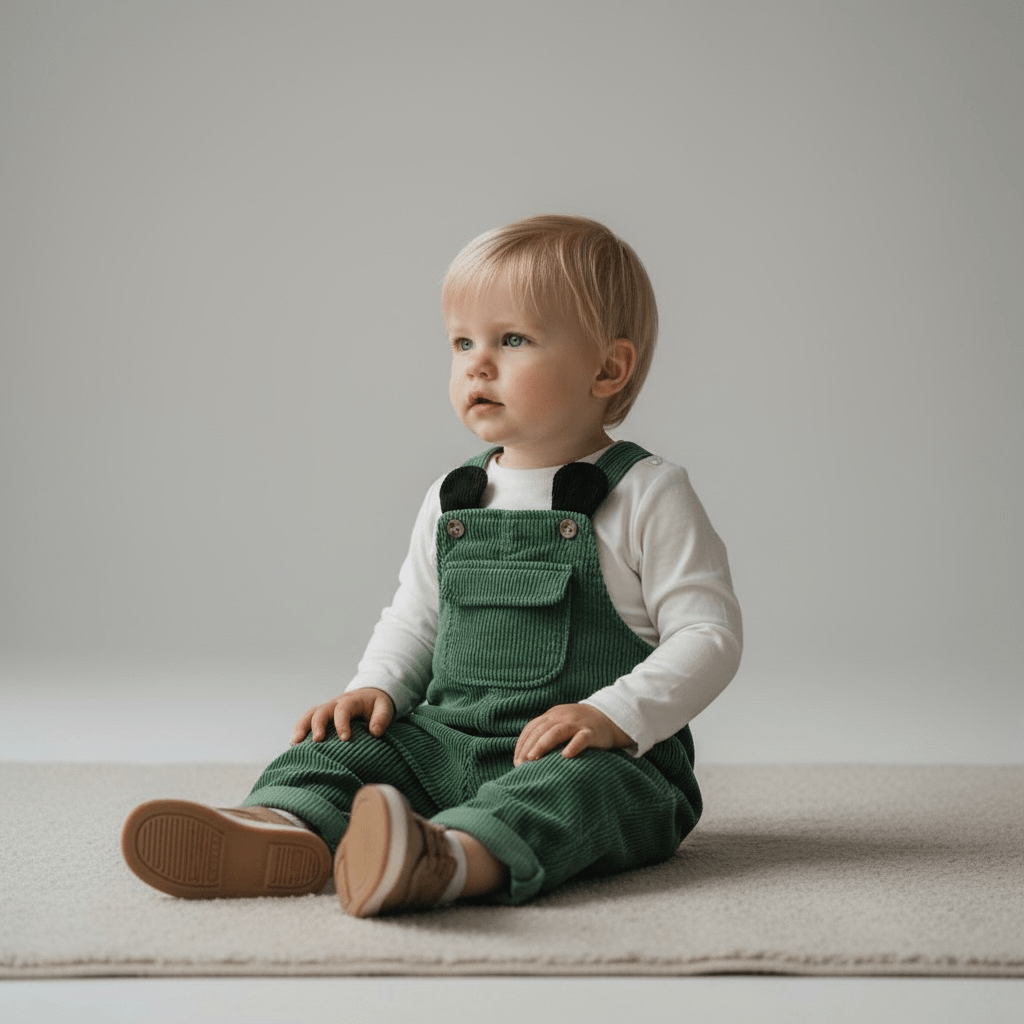 Green Corduroy Dungarees with Ear Detail