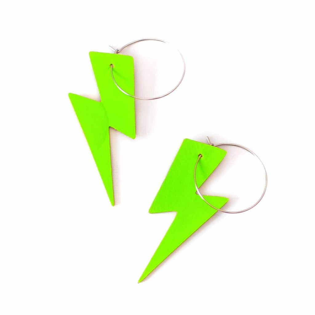 Green neon cork lightning earrings