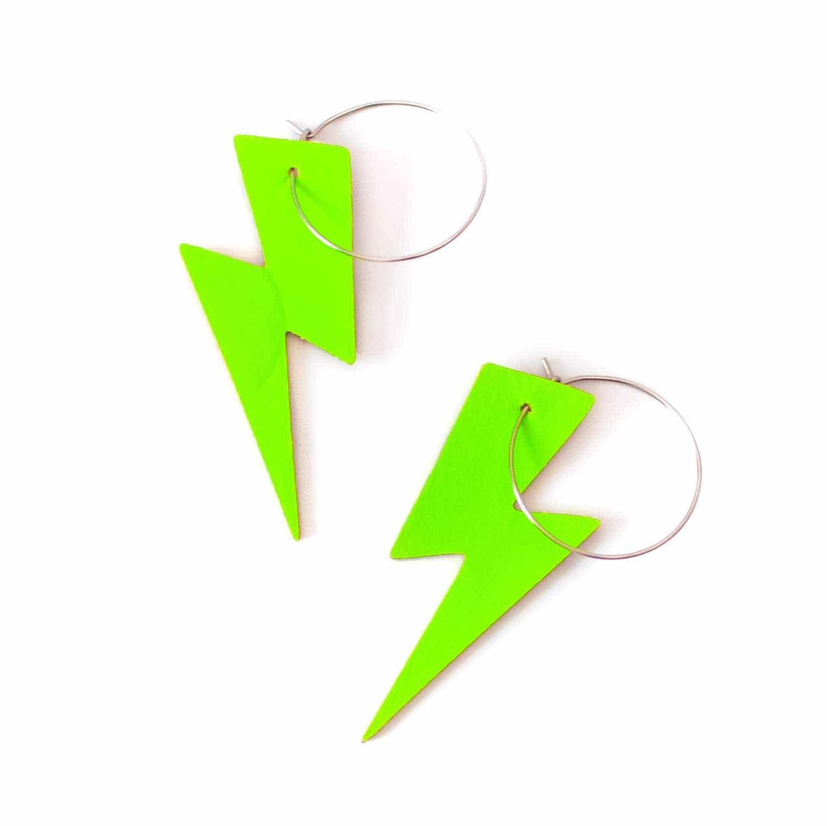 Green neon cork lightning earrings