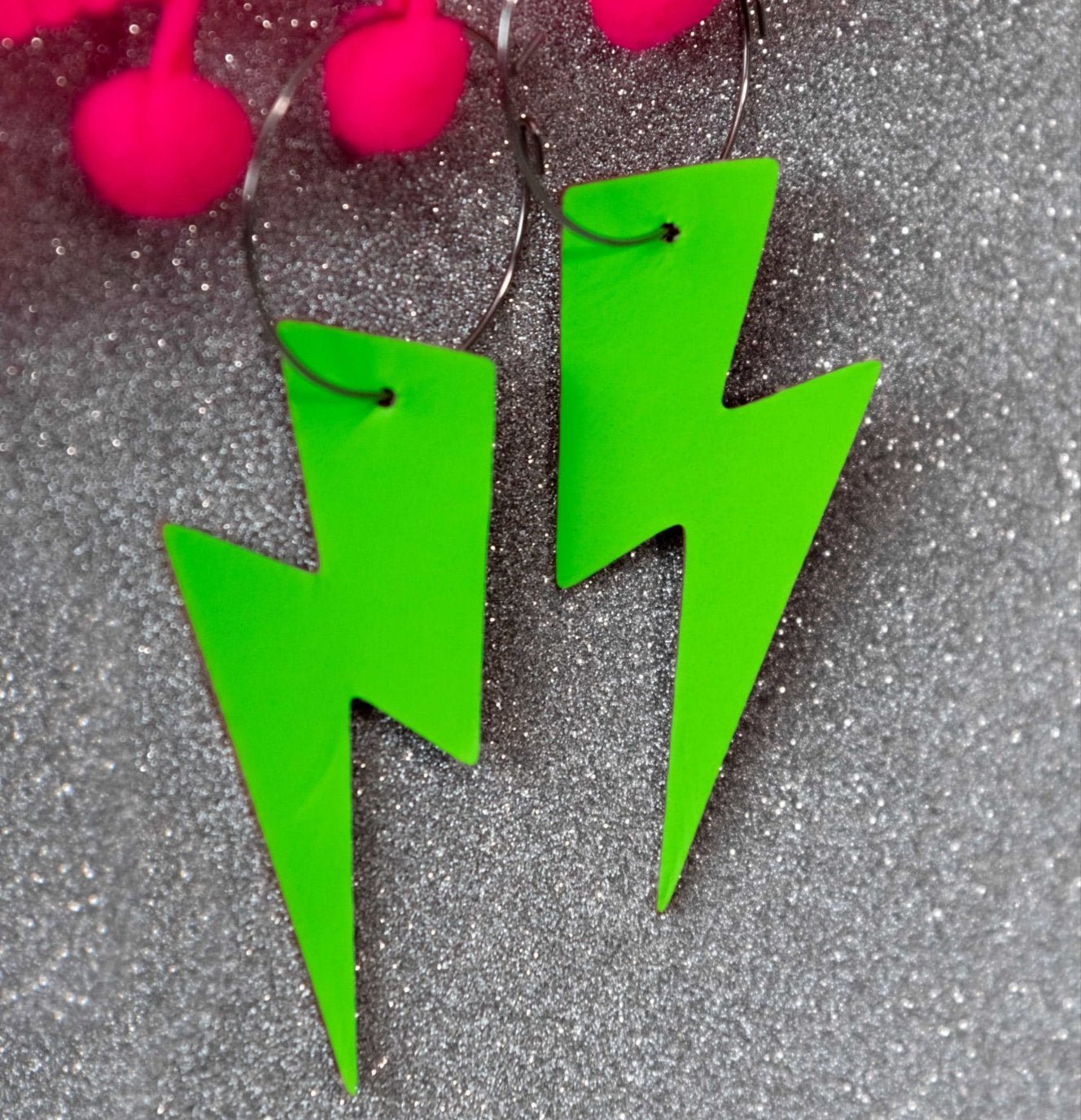 Green neon cork lightning earrings