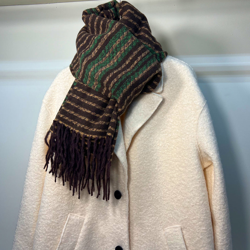 Brown and Green Oversized Knit Scarf