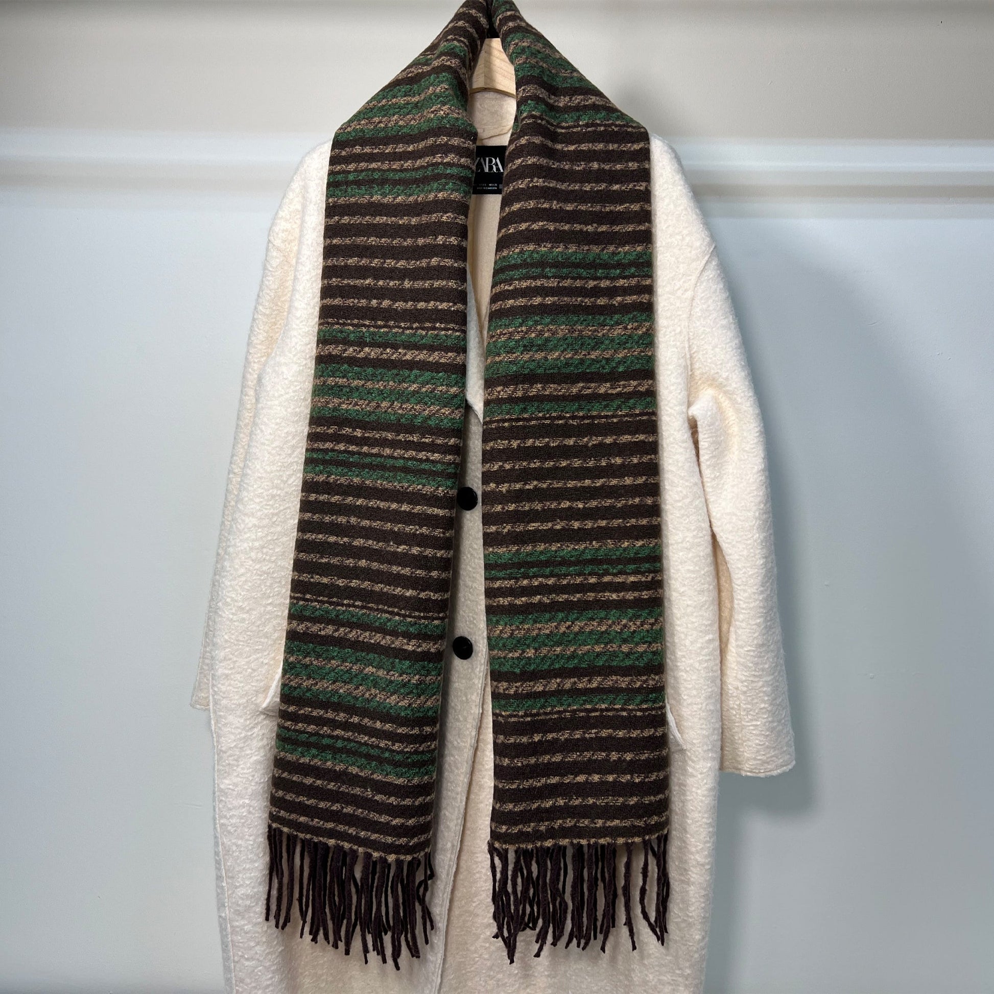 Brown and Green Oversized Knit Scarf