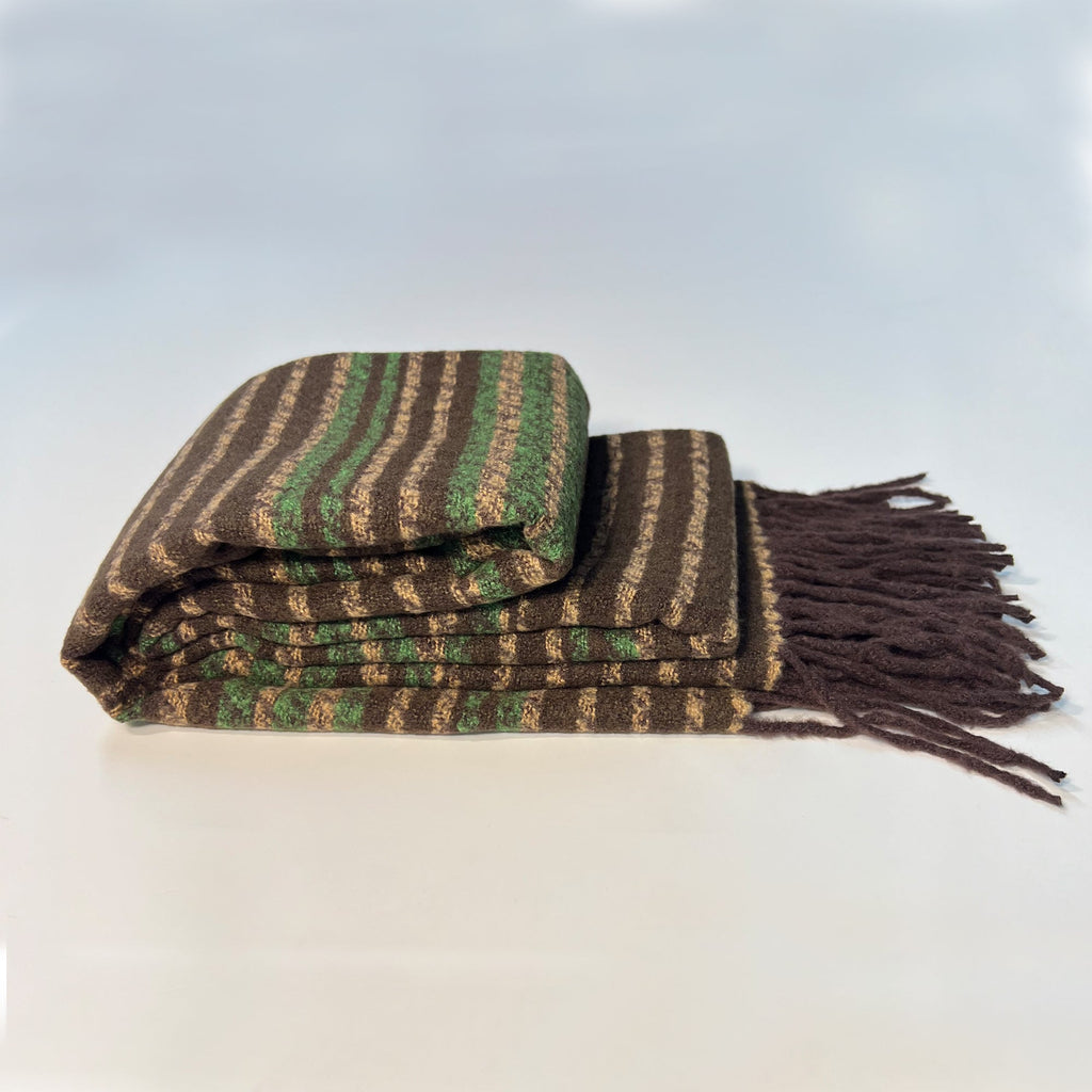 Brown and Green Oversized Knit Scarf