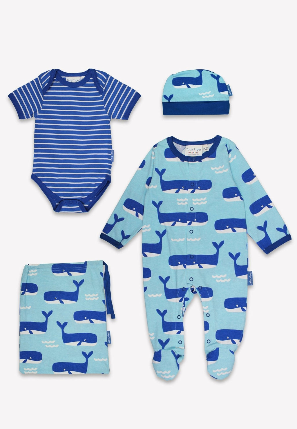 Organic Whale Waves Print Baby Gift Set