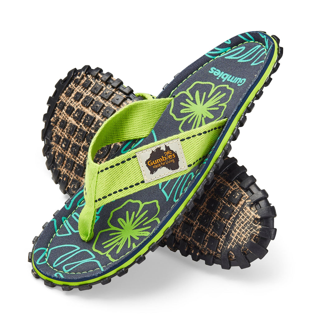 Islander Flip Flops Men's Lime Hibiscus