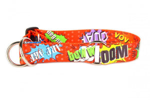 bold red graffiti half choke collar with polished steel hardware for large dogs