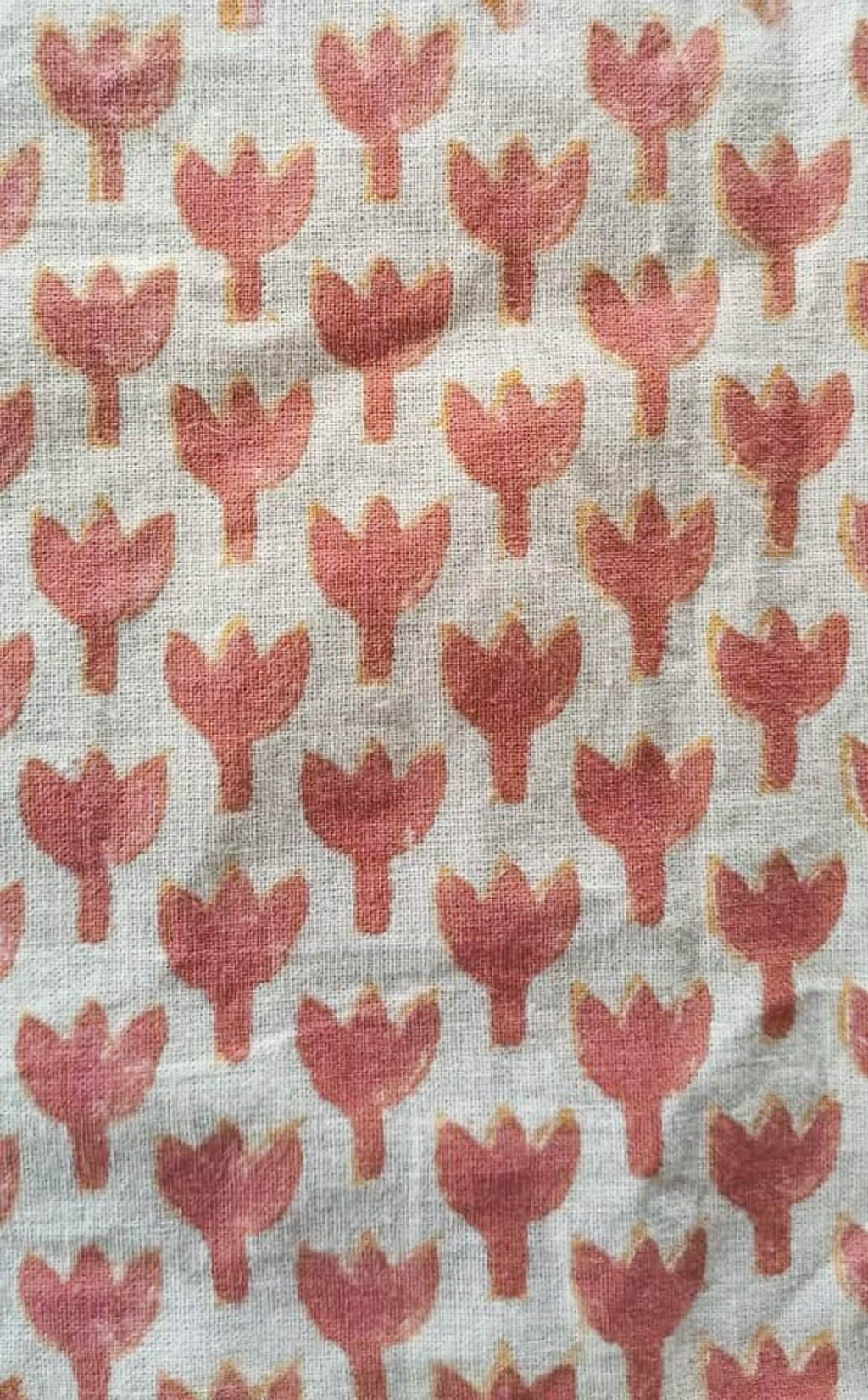 Hand block printed scarf, Indian cotton, red yellow flowers