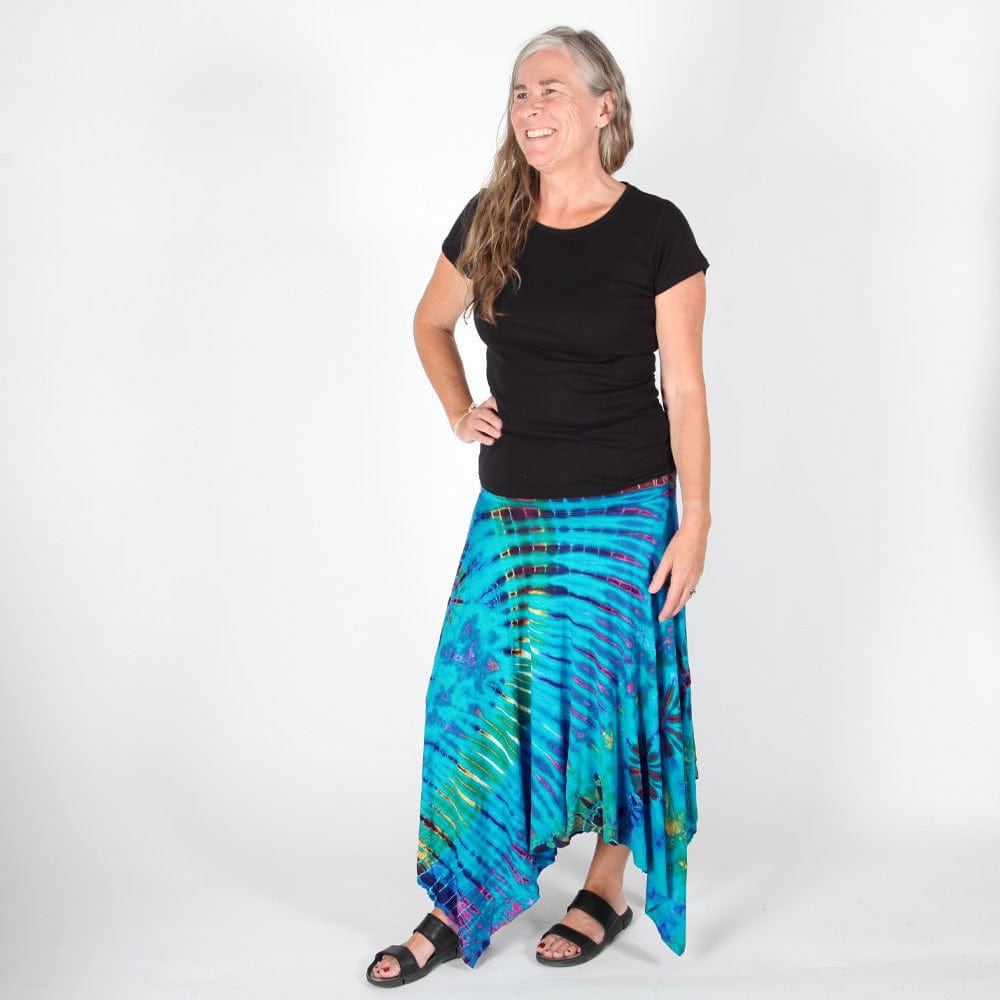 Tie Dye Midi Skirt with Hanky Hem